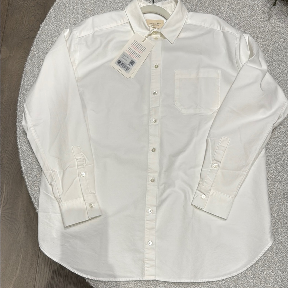 Sezane Cherise Max in ecru 34 White Button Down Shirt with Textured Fabric BNWT
